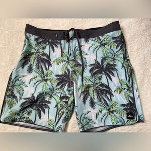 O'Neill Green and Black Palm Print Swim Shorts NWOT